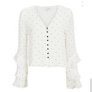 Intermix Meena Embellished Silk Blouse Polka Dot Top Ruffle Sleeves Sz S